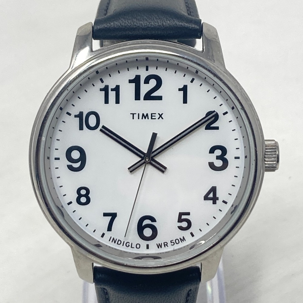 Timex Easy Reader Bold Mens Watch 43mm Silver Tone NO INDIGLO New Battery 9.5"